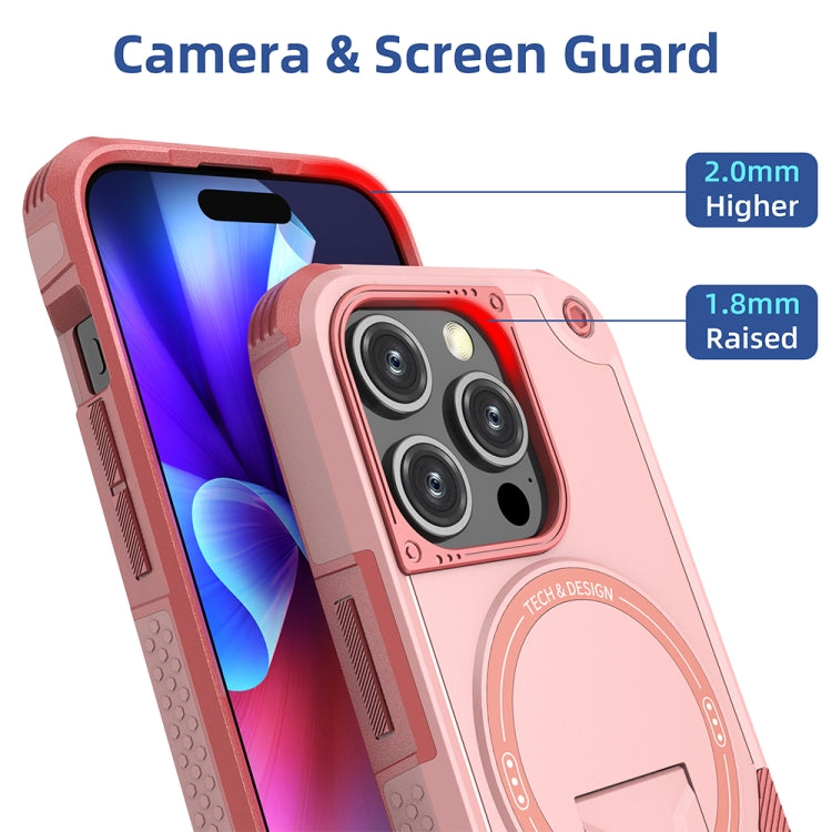 For iPhone 15 Pro MagSafe Holder Armor PC Hybrid TPU Phone Case(Pink) - iPhone 15 Pro Cases by buy2fix | Online Shopping UK | buy2fix