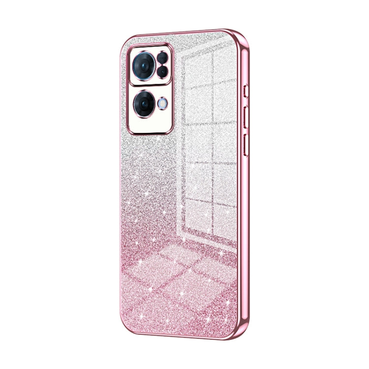 For OPPO Reno7 Pro Gradient Glitter Powder Electroplated Phone Case(Pink) - OPPO Cases by buy2fix | Online Shopping UK | buy2fix