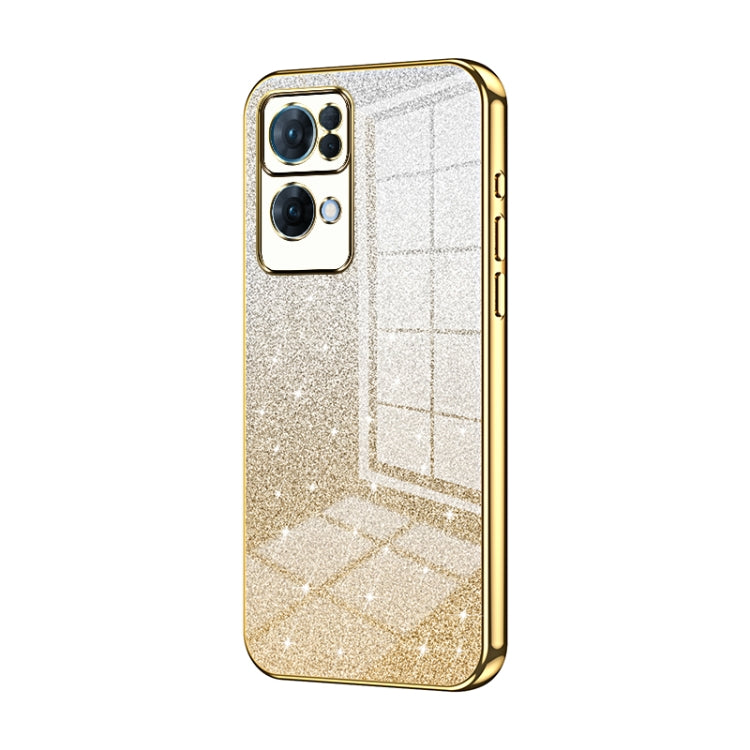 For OPPO Reno7 Pro Gradient Glitter Powder Electroplated Phone Case(Gold) - OPPO Cases by buy2fix | Online Shopping UK | buy2fix