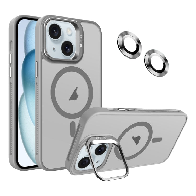 For iPhone 15 Invisible Lens Holder MagSafe Phone Case(Grey) - iPhone 15 Cases by buy2fix | Online Shopping UK | buy2fix