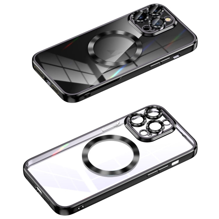 For iPhone 14 Pro MagSafe CD Texture Metal Lens Frame Full Coverage Phone Case(Black) - iPhone 14 Pro Cases by buy2fix | Online Shopping UK | buy2fix