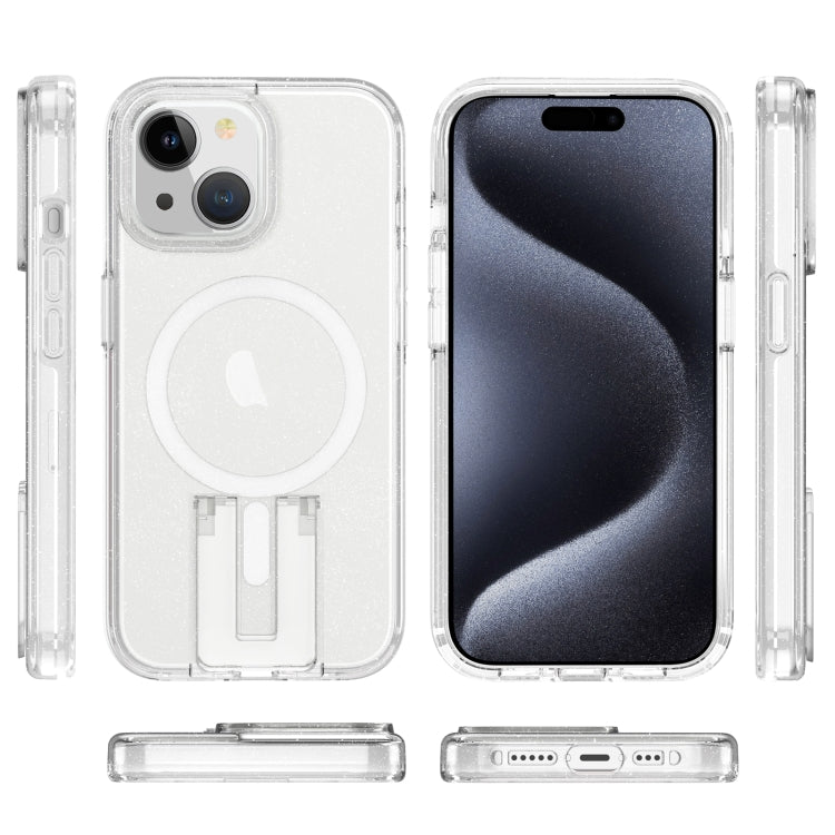For iPhone 15 Shockproof Terminator MagSafe Phone Case with Holder(Glitter White) - iPhone 15 Cases by buy2fix | Online Shopping UK | buy2fix