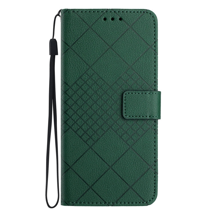 For OnePlus 12 5G Global Rhombic Grid Texture Leather Phone Case(Green) - OnePlus Cases by buy2fix | Online Shopping UK | buy2fix