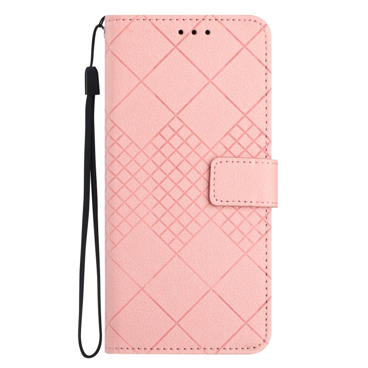 For OnePlus 12 5G Global Rhombic Grid Texture Leather Phone Case(Pink) - OnePlus Cases by buy2fix | Online Shopping UK | buy2fix