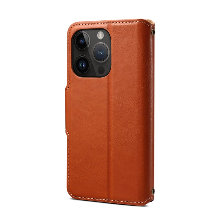 For iPhone 15 Pro Max Denior Cowhide Texture Wallet Style Leather Phone Case(Brown) - iPhone 15 Pro Max Cases by Denior | Online Shopping UK | buy2fix