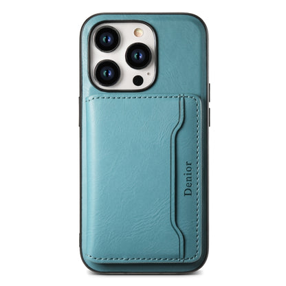 For iPhone 14 Pro Max Denior Cowhide Texture Leather MagSafe Detachable Wallet Phone Case(Blue) - iPhone 14 Pro Max Cases by Denior | Online Shopping UK | buy2fix