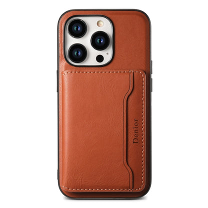For iPhone 14 Pro Max Denior Cowhide Texture Leather MagSafe Detachable Wallet Phone Case(Brown) - iPhone 14 Pro Max Cases by Denior | Online Shopping UK | buy2fix