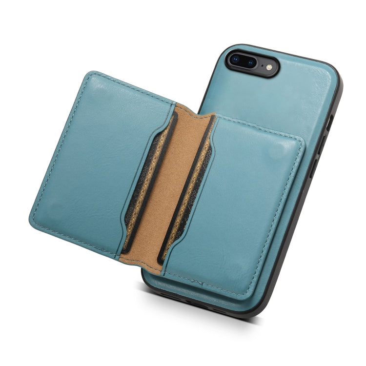 For iPhone 8 Plus/7 Plus Denior Cowhide Texture Leather MagSafe Detachable Wallet Phone Case(Blue) - More iPhone Cases by Denior | Online Shopping UK | buy2fix