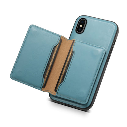 For iPhone X / XS Denior Cowhide Texture Leather MagSafe Detachable Wallet Phone Case(Blue) - More iPhone Cases by Denior | Online Shopping UK | buy2fix