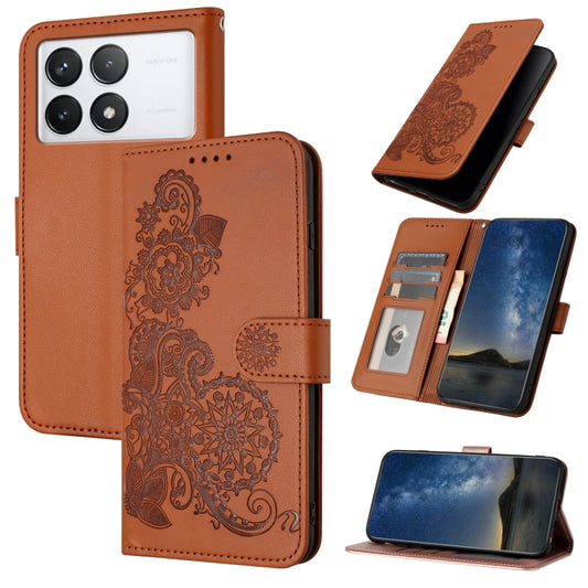 For Xiaomi Redmi K70 Datura Flower Embossed Flip Leather Phone Case(Brown) - K70 Cases by buy2fix | Online Shopping UK | buy2fix