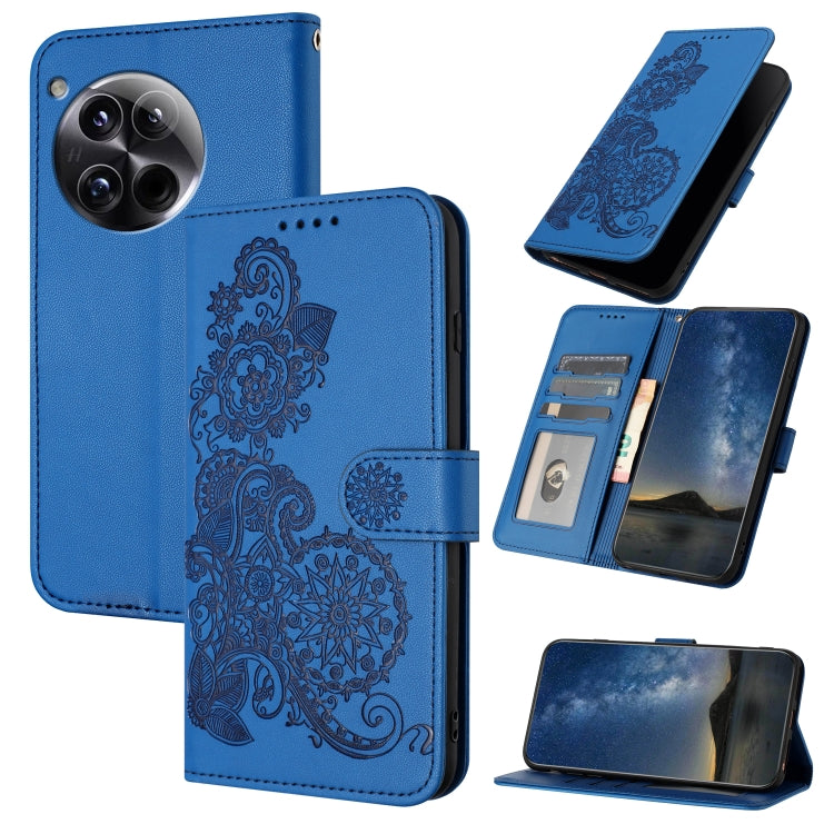 For OnePlus 12 Datura Flower Embossed Flip Leather Phone Case(Blue) - OnePlus Cases by buy2fix | Online Shopping UK | buy2fix