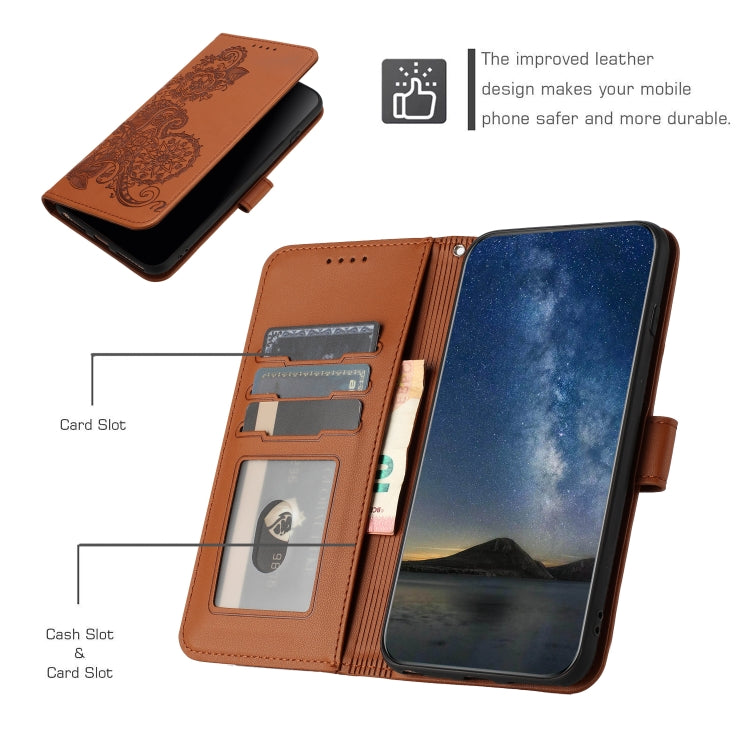 For OnePlus 12 Datura Flower Embossed Flip Leather Phone Case(Brown) - OnePlus Cases by buy2fix | Online Shopping UK | buy2fix