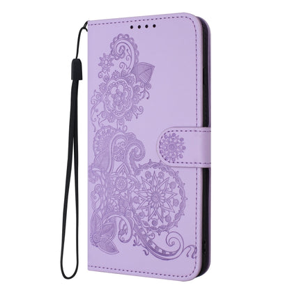 For OnePlus 12 Datura Flower Embossed Flip Leather Phone Case(Purple) - OnePlus Cases by buy2fix | Online Shopping UK | buy2fix