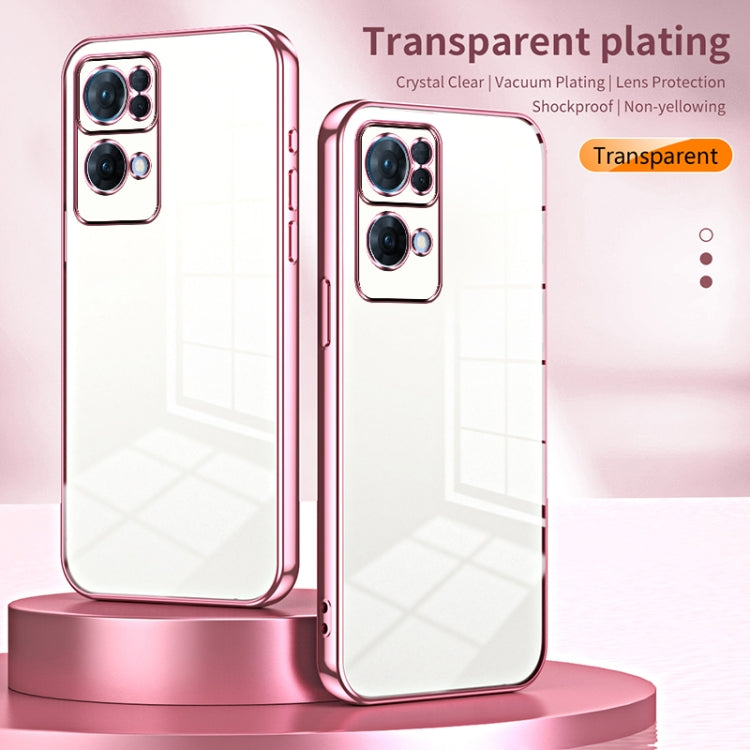 For OPPO Reno7 Pro Transparent Plating Fine Hole Phone Case(Pink) - OPPO Cases by buy2fix | Online Shopping UK | buy2fix