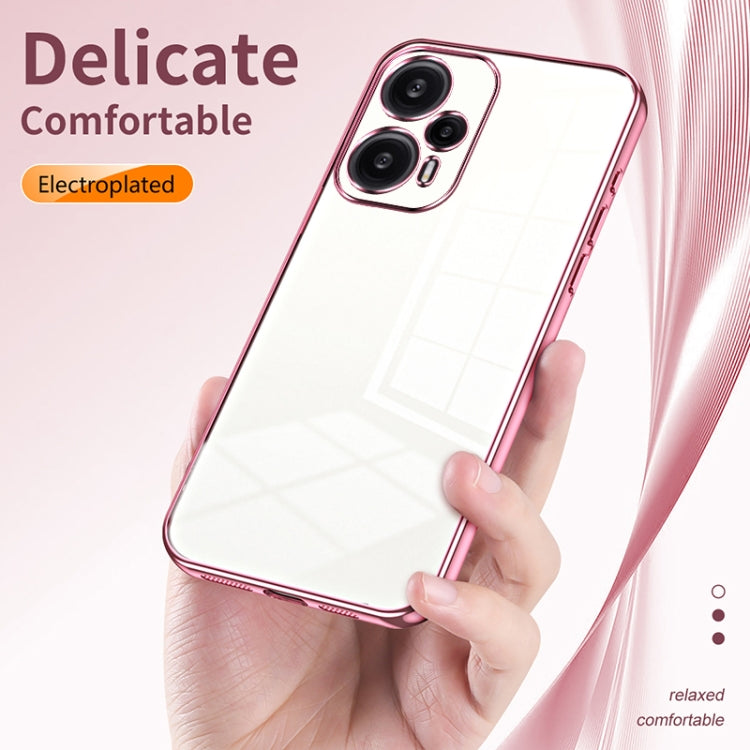 For Xiaomi Redmi Note 12 Turbo/Poco F5 Transparent Plating Fine Hole Phone Case(Pink) - Xiaomi Cases by buy2fix | Online Shopping UK | buy2fix