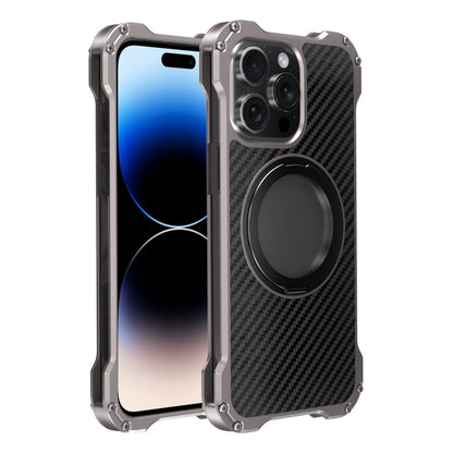 For iPhone 14 Pro R-JUST RJ51-1 Hollow Rotating Holder Metal Phone Case(Silver Grey) - iPhone 14 Pro Cases by R-JUST | Online Shopping UK | buy2fix