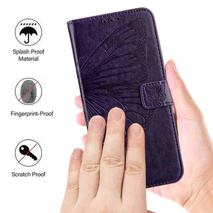 For Xiaomi 14 5G Global Embossed Butterfly Leather Phone Case(Dark Purple) - 14 Cases by buy2fix | Online Shopping UK | buy2fix