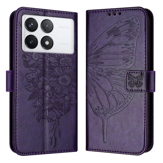 For Xiaomi Redmi K70 / K70 Pro Embossed Butterfly Leather Phone Case(Dark Purple) - K70 Cases by buy2fix | Online Shopping UK | buy2fix