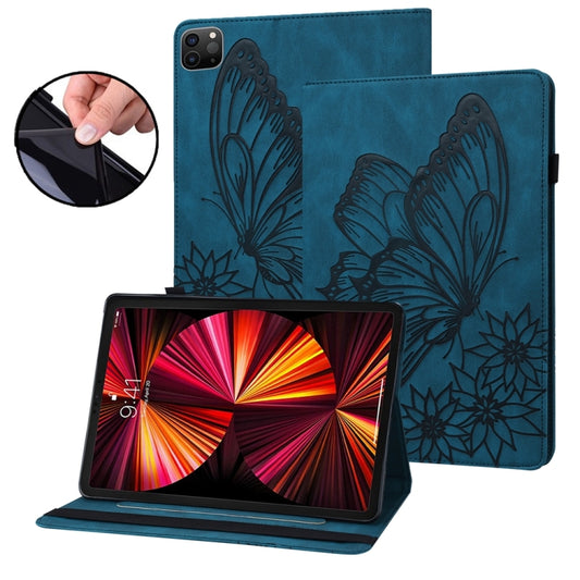 For iPad Pro 12.9 2022 / Air 13 2024 Big Butterfly Embossed Leather Tablet Case(Blue) - iPad Pro 12.9 (2022/2021) Cases by buy2fix | Online Shopping UK | buy2fix