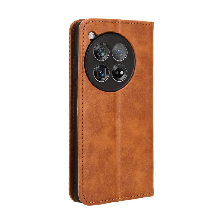 For OnePlus 12 Magnetic Buckle Retro Texture Leather Phone Case(Brown) - OnePlus Cases by buy2fix | Online Shopping UK | buy2fix