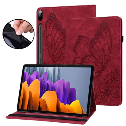 For Samsung Galaxy Tab S9 FE+ / S9+ / S8+ Big Butterfly Embossed Leather Tablet Case(Red) - Galaxy Tab S9+ Cases by buy2fix | Online Shopping UK | buy2fix