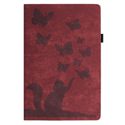 For Samsung Galaxy Tab S9 FE+ / S9+ / S8+ Butterfly Cat Embossing Leather Tablet Case(Red) - Galaxy Tab S9+ Cases by buy2fix | Online Shopping UK | buy2fix