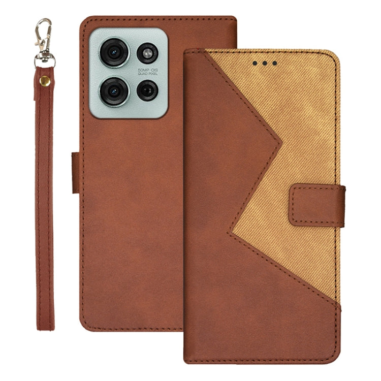 For Motorola Moto G75 5G idewei Two-color Splicing Leather Phone Case(Brown) - Motorola Cases by idewei | Online Shopping UK | buy2fix