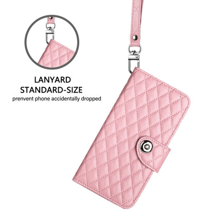 For iPhone 16 Pro Max Rhombic Texture Flip Leather Phone Case with Lanyard(Pink) - iPhone 16 Pro Max Cases by buy2fix | Online Shopping UK | buy2fix