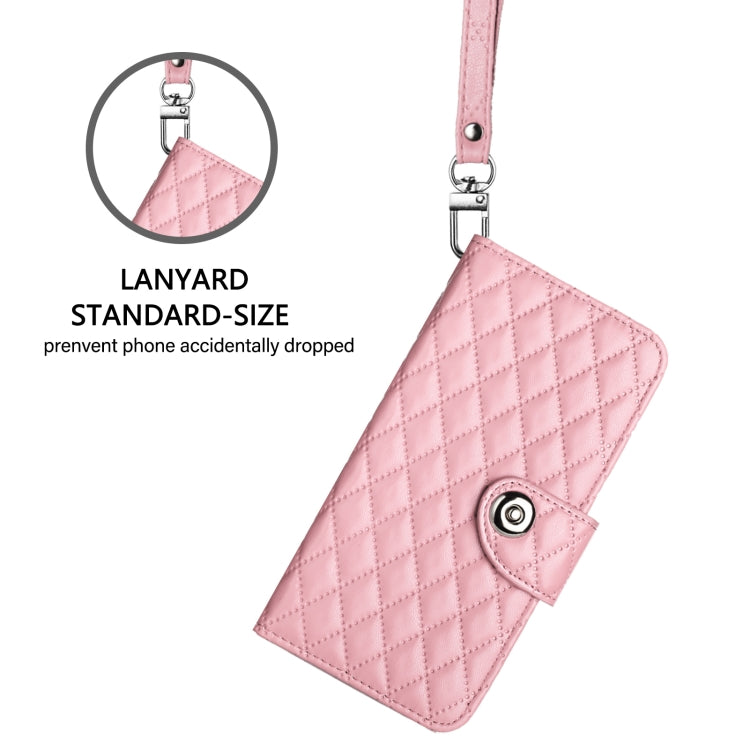 For OnePlus 11 Rhombic Texture Flip Leather Phone Case with Lanyard(Pink) - OnePlus Cases by buy2fix | Online Shopping UK | buy2fix