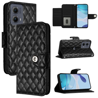 For Motorola Edge 2024 Rhombic Texture Flip Leather Phone Case with Lanyard(Black) - Motorola Cases by buy2fix | Online Shopping UK | buy2fix