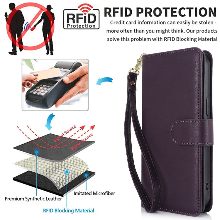 For iPhone 16 Pro Multi-Card Wallet RFID Leather Phone Case(Dark Purple) - iPhone 16 Pro Cases by buy2fix | Online Shopping UK | buy2fix