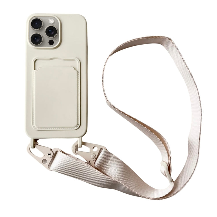 For iPhone 16 Pro Max Card Slot Liquid Silicone Phone Case with Lanyard(White) - iPhone 16 Pro Max Cases by buy2fix | Online Shopping UK | buy2fix