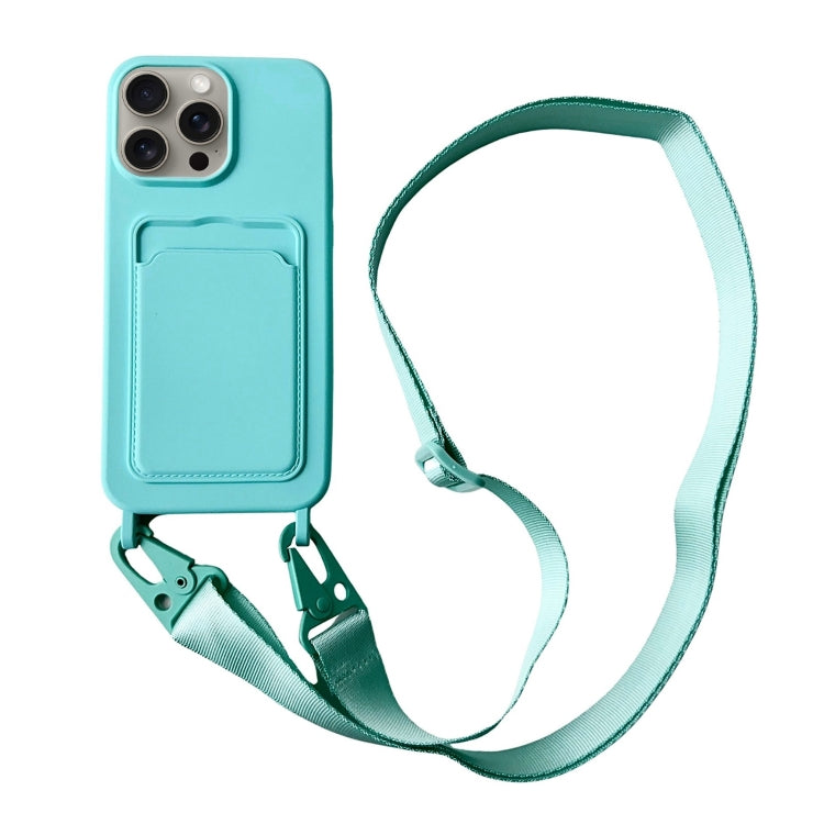 For iPhone 16 Pro Max Card Slot Liquid Silicone Phone Case with Lanyard(Mint Green) - iPhone 16 Pro Max Cases by buy2fix | Online Shopping UK | buy2fix