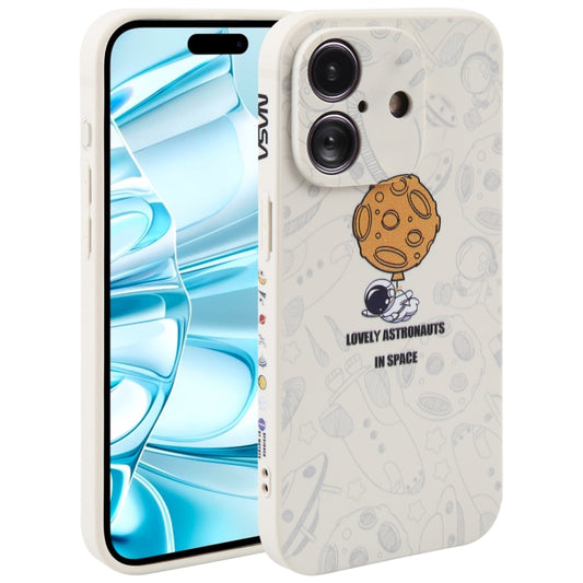 For iPhone 16 Astronaut Pattern Silicone Straight Edge Phone Case(Lovely Astronaut-White) - iPhone 16 Cases by buy2fix | Online Shopping UK | buy2fix