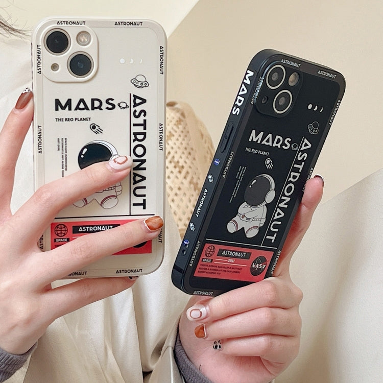 For iPhone 16 Astronaut Pattern Silicone Straight Edge Phone Case(Mars Astronaut-White) - iPhone 16 Cases by buy2fix | Online Shopping UK | buy2fix