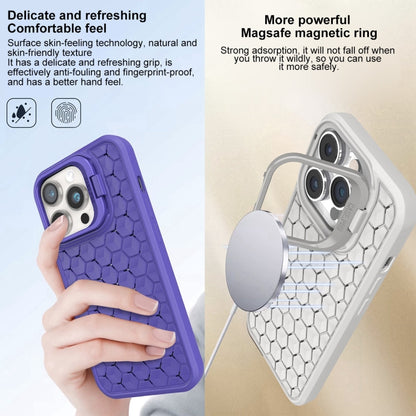 For iPhone 15 Plus Honeycomb Radiating Lens Holder Magsafe Phone Case(Grey) - iPhone 15 Plus Cases by buy2fix | Online Shopping UK | buy2fix