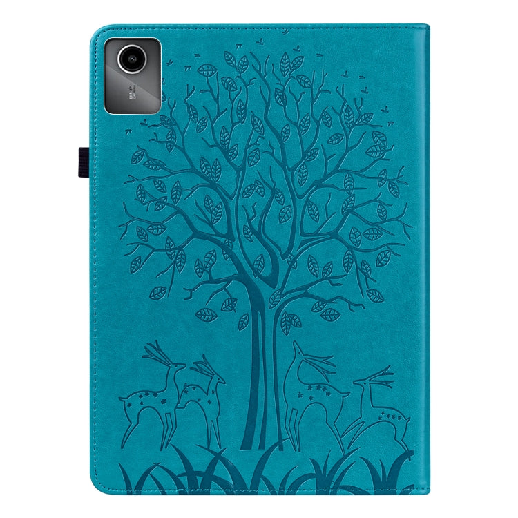 For Lenovo Tab M11 / Xiaoxin Pad 11 2024 Tree & Deer Embossed Leather Tablet Case(Blue) - Lenovo by buy2fix | Online Shopping UK | buy2fix