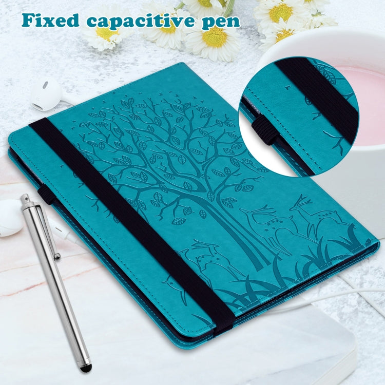 For Lenovo Tab M11 / Xiaoxin Pad 11 2024 Tree & Deer Embossed Leather Tablet Case(Blue) - Lenovo by buy2fix | Online Shopping UK | buy2fix
