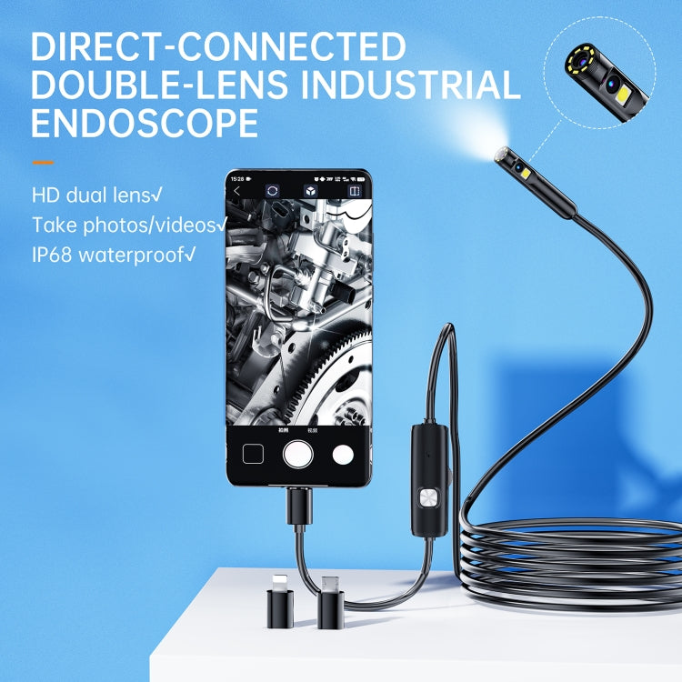 AN112 8mm Double Lenses HD Industry Endoscope Support Mobile Phone Direct Connection, Length:1m Hard Tube -  by buy2fix | Online Shopping UK | buy2fix