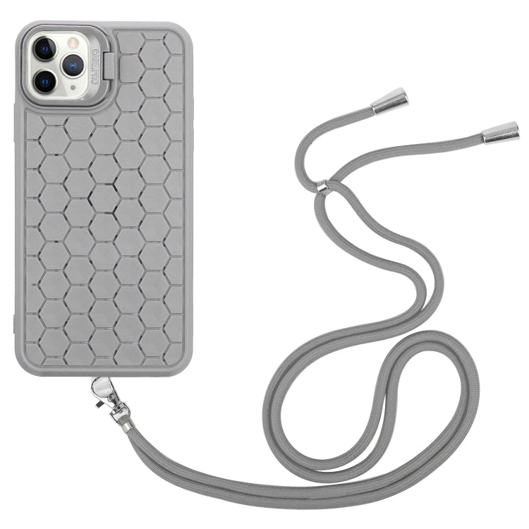 For iPhone 14 Pro Honeycomb Radiating Lens Holder Magsafe Phone Case with Lanyard(Grey) - iPhone 14 Pro Cases by buy2fix | Online Shopping UK | buy2fix