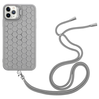 For iPhone 14 Pro Honeycomb Radiating Lens Holder Magsafe Phone Case with Lanyard(Grey) - iPhone 14 Pro Cases by buy2fix | Online Shopping UK | buy2fix