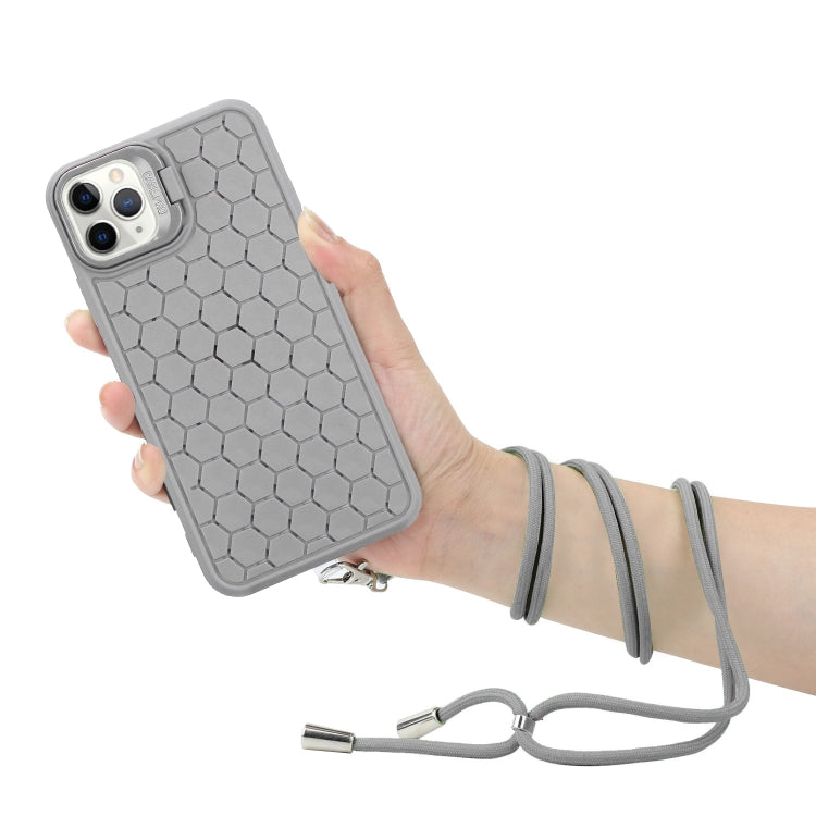 For iPhone 14 Pro Honeycomb Radiating Lens Holder Magsafe Phone Case with Lanyard(Grey) - iPhone 14 Pro Cases by buy2fix | Online Shopping UK | buy2fix