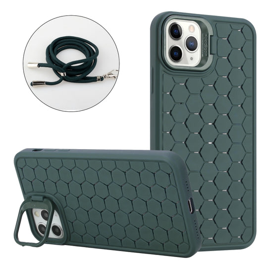 For iPhone 11 Pro Honeycomb Radiating Lens Holder Magsafe Phone Case with Lanyard(Green) - iPhone 11 Pro Cases by buy2fix | Online Shopping UK | buy2fix