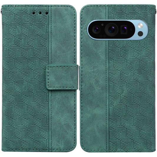 For Google Pixel 9 Geometric Embossed Leather Phone Case(Green) - Google Cases by buy2fix | Online Shopping UK | buy2fix