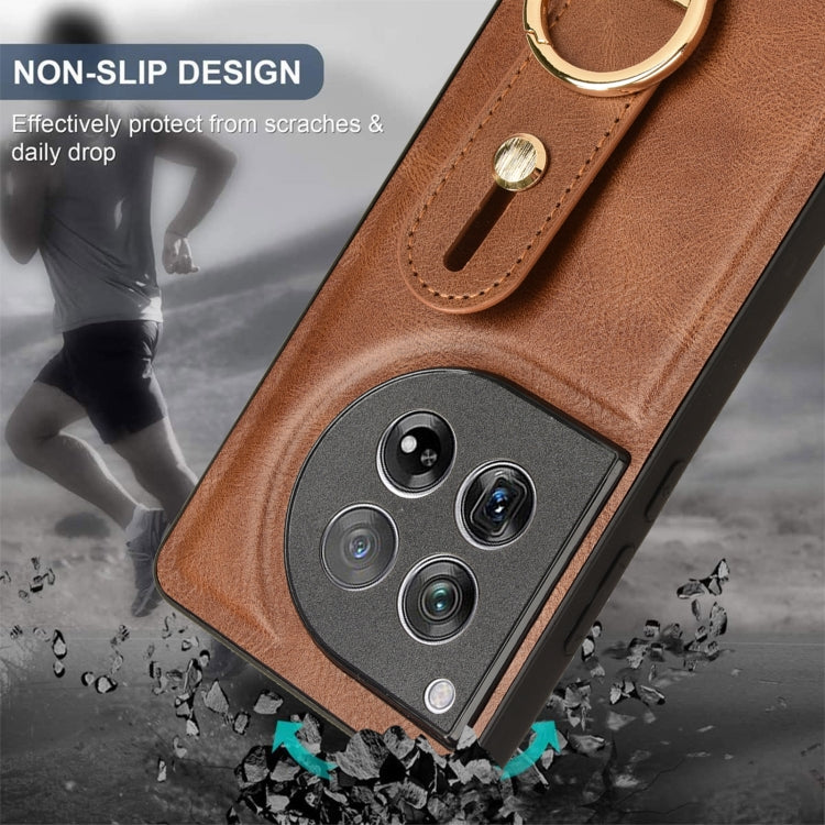 For OnePlus 12 Wristband Leather Back Phone Case(Brown) - OnePlus Cases by buy2fix | Online Shopping UK | buy2fix