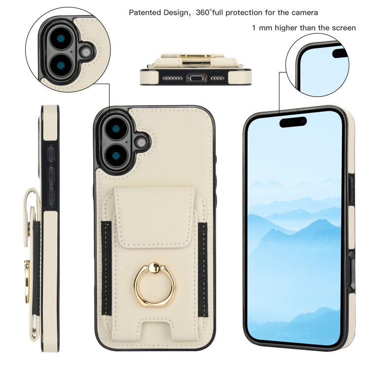 For iPhone 16 Plus Elastic Card Bag Ring Holder Phone Case(White) - iPhone 16 Plus Cases by buy2fix | Online Shopping UK | buy2fix