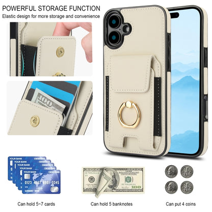 For iPhone 16 Plus Elastic Card Bag Ring Holder Phone Case(White) - iPhone 16 Plus Cases by buy2fix | Online Shopping UK | buy2fix