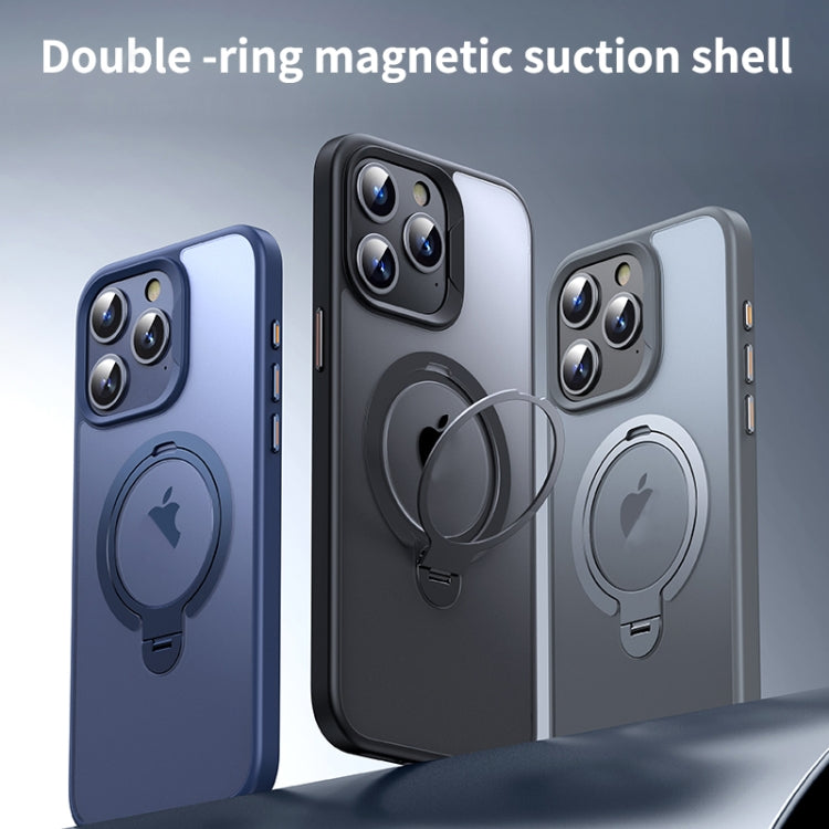 For iPhone 14 / 13 Double Ring MagSafe Magnetic Holder Phone Case(Matte Black) - iPhone 14 Cases by buy2fix | Online Shopping UK | buy2fix