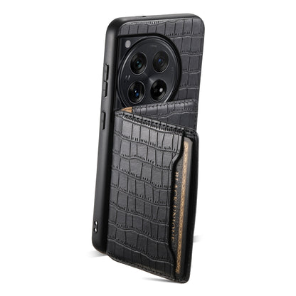 For OnePlus 12 Crocodile Texture Card Bag Design Full Coverage Phone Case(Black) - OnePlus Cases by buy2fix | Online Shopping UK | buy2fix