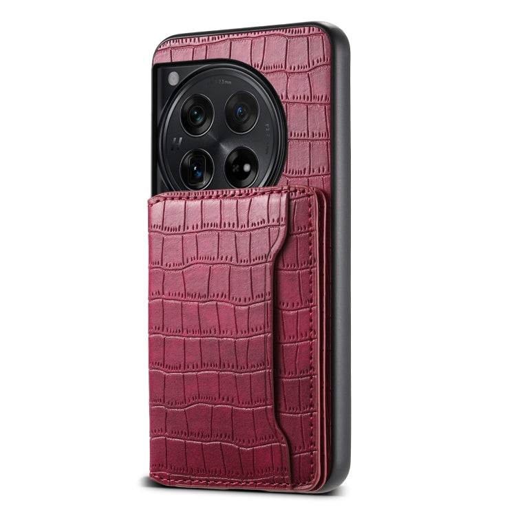 For OnePlus 12 Crocodile Texture Card Bag Design Full Coverage Phone Case(Red) - OnePlus Cases by buy2fix | Online Shopping UK | buy2fix